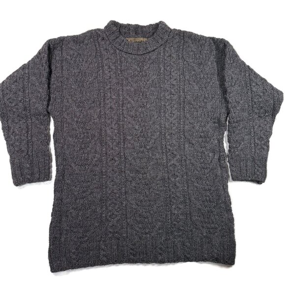 Inis Crafts Other - Inis Crafts Aran Cable Knit Sweater Mens Small Gray Pullover Merino Wool Ireland